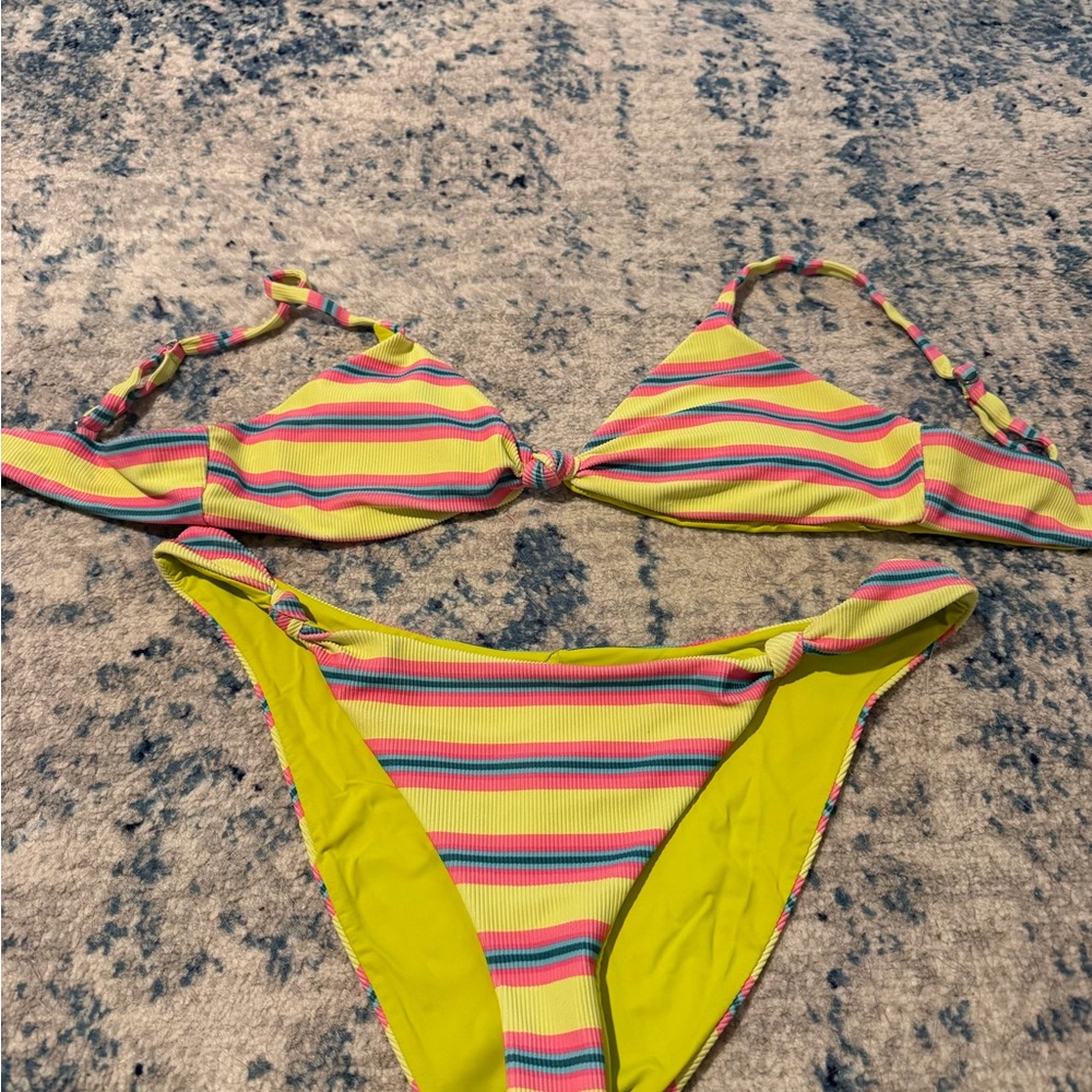 Dippin' Daisy's Yellow Pink Blue Striped Ribbed Bikini